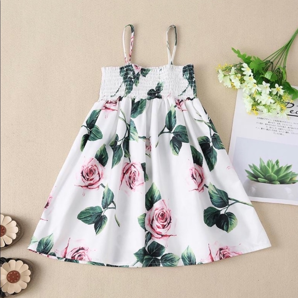 Boutique Toddler/Girls Smocked Cotton Rose Sun Dress